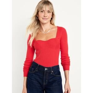 Old Navy Women's Long-Sleeve Fitted Ribbed Knit Pullover Sweater Size XL Red NWT